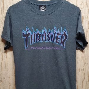 VGC Thrasher Magazines Spellout Graphic Flame Gray T-shirt Sz Small.